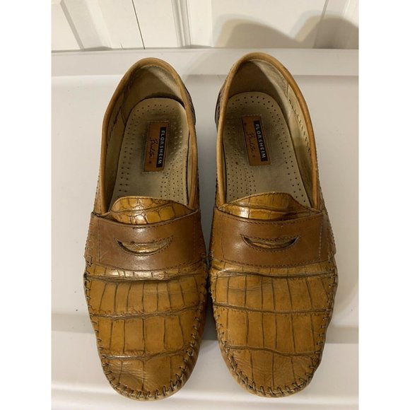 FLORSHEIM‎ BARLETTA, MEN'S SZ 10 EEE BROWN WOVEN LEATHER LOAFERS Croc Pattern - Picture 1 of 8